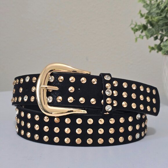New Noir Studded Belt Y2K Boho Western Black Size M/L - Picture 1 of 6